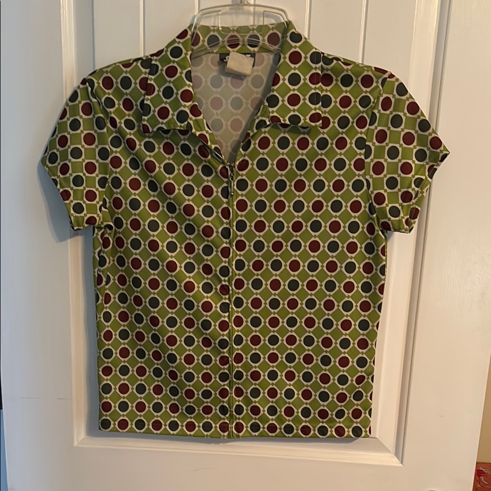 Green and Brown Polka Dot zip up Shirt